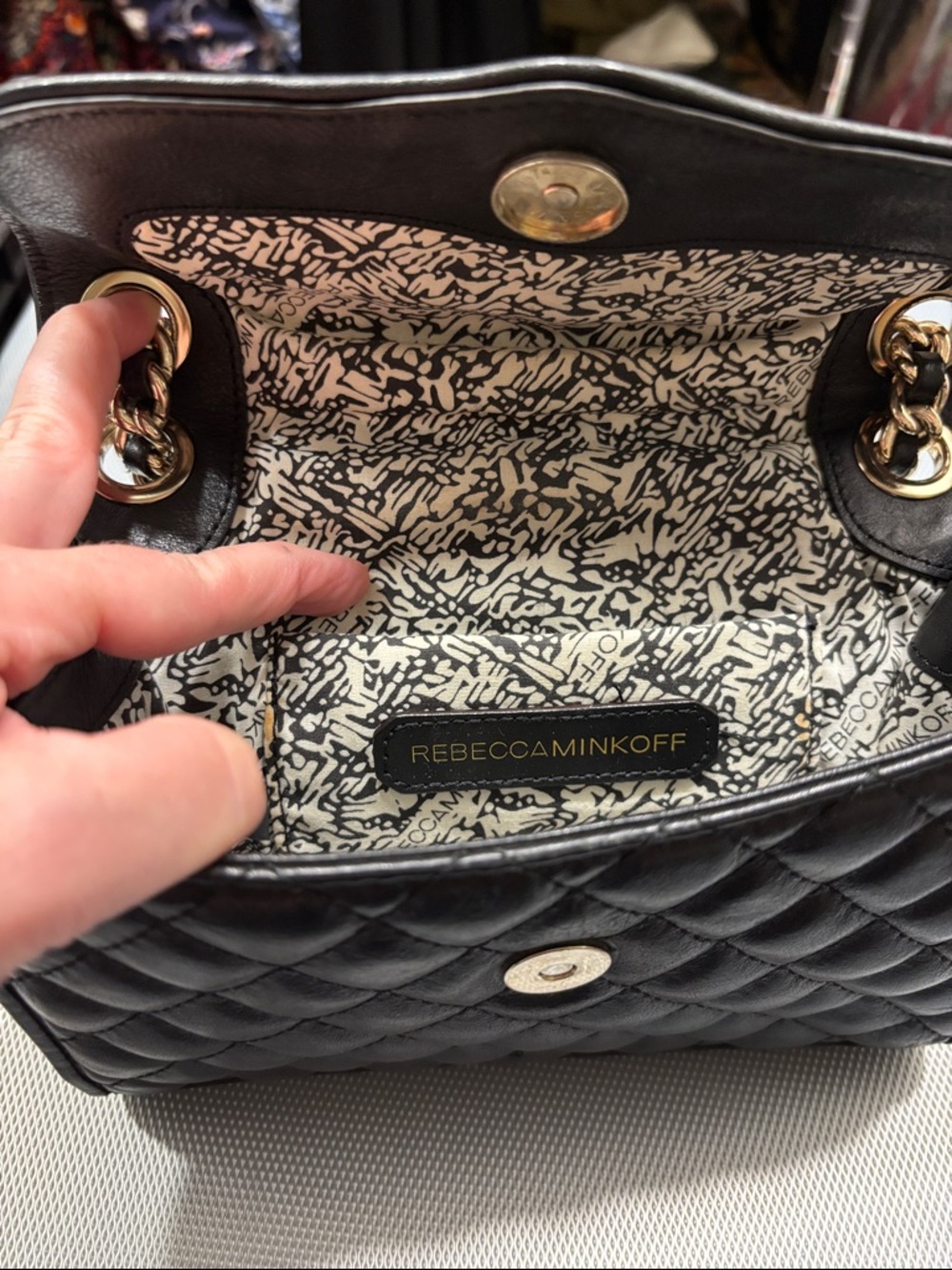 Rebecca Minkoff Black Quilted Crossbody with Gold Chain - Picture 2 of 4